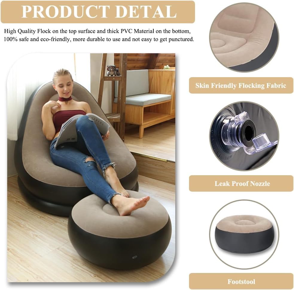 Inflatable Lounge Chair for Adults Flocking Air Couch SOFA CHAIR